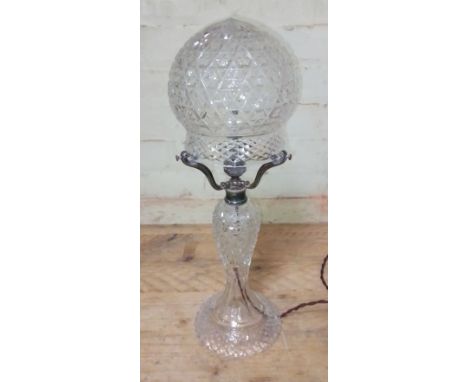 An early 20th century cut glass mushroom lamp, height 47cm.  