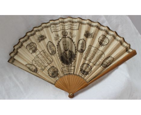 "A New Trafalgar fan" - a paper fan, dedicated to Lady Collingwood, with a central oval portrait of Lord Nelson, Roundels of 