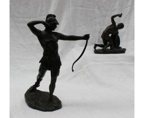 A Bronze model of a bowman, with a rat on his helmet, impressed Bronze Garanti, 31cm high together with a bronze of a gladiat
