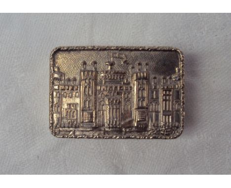 An Elizabeth II silver castle top snuff box, Birmingham 1977, maker SJ Rose & Son, the hinged lid with scene of Windsor Castl