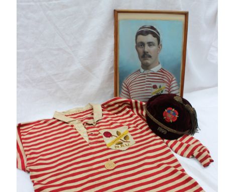 Lancashire Northern Rugby Football Union - A red and white rugby jersey with Lancashire N.R.U rose embroidered badge, togethe