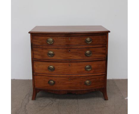 A George III mahogany chest, the bow front above four long drawers on splayed bracket feet, 91cm wide x 53.5cm deep x 83cm hi