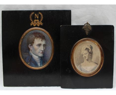 19th century Continental SchoolHead and shoulders portrait of NapoleonOval miniaturePainted onto ivory7 x 6cmTogether with a 