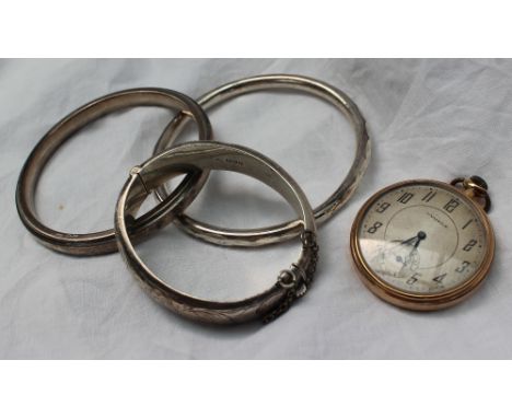 A gold plated open faced pocket watch, the silvered dial marked Cymex with a seconds subsidiary dial together with a silver h