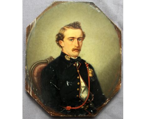 19th century continental school Head and shoulder portrait on a gentleman in military uniformOil on board28.5 x 24cmLabel ver