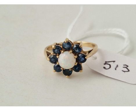 A sapphire and opal cluster ring 9ct size P 3 gms