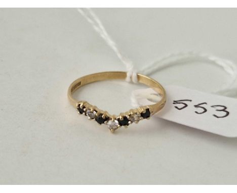 A seven stone sapphire and diamond wishbone design ring 9ct size P 1.1 gms