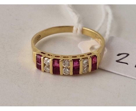 A ruby and diamond fancy ring 18ct gold size L 2.4 gms