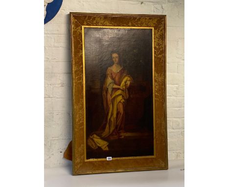 18th Century School “Portrait of Lady in Red Robes on Balcony” 33 x 18 inch