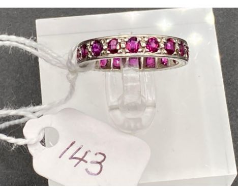 A 1920s ENGRAVED PLATINUM FULL RUBY ETERNITY RING SIZE L 4.1 GMS