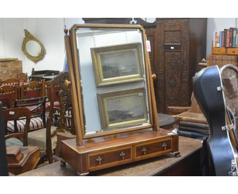A large satinwood-inlaid mahogany toilet mirror, in the George III taste, early 20th century, the bevelled mirror plate withi