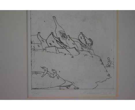 Stefan Wewerka (German, 1928-2013), A Drunken View of Edinburgh Castle, 1971, etching, signed in pencil, ed. 13/25, framed. P