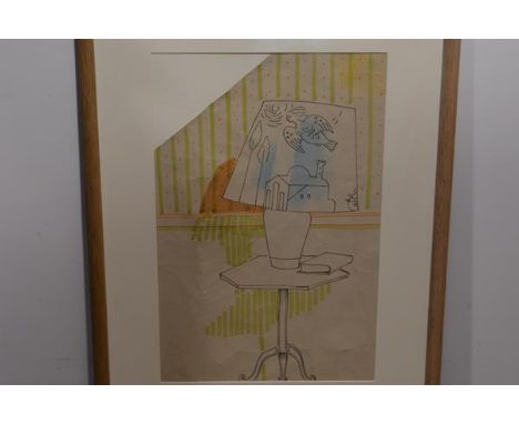 •Sir Osbert Lancaster (1908-1986), Lamp on a Tripod Table, conte crayon and ink on paper, framed. 56cm by 35cm NOTE: Artist R