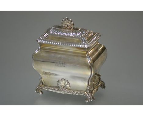 A late Victorian Scottish silver tea caddy, Hamilton & Inches, Edinburgh 1895, in the Rococo taste, of bombe form, the cover 