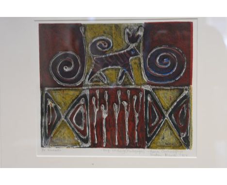 Bruce Onobrakpeya (Nigerian, b. 1932), Emerako, signed in pencil and dated 1984, ed. 5/75, deep etching (plastograph), framed