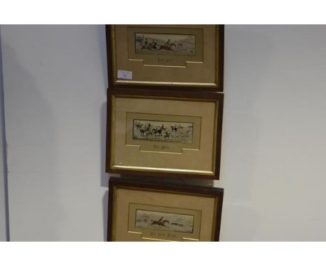 A set of three 19th century Stevenographs, of hunting scenes, "The First Point", "The Meet" and "Full Cry", in original perio