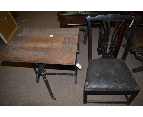 A 19th Century oak Sutherland style occasional table; together with a Chippendale style ebonised dining chair with cut-down l