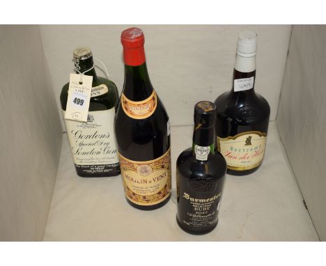 A bottle of Gordons Gin; a bottle of Burmester Selected Ruby Port; a bottle of Bertram's Van de Hun; together with a bottle o