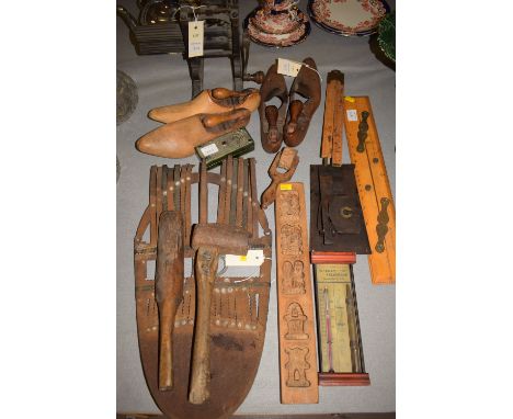 Collectable items, to include: an ethnic wrought iron face mask; a corking mallet; mash hammer; weekly telegraph barometer; C