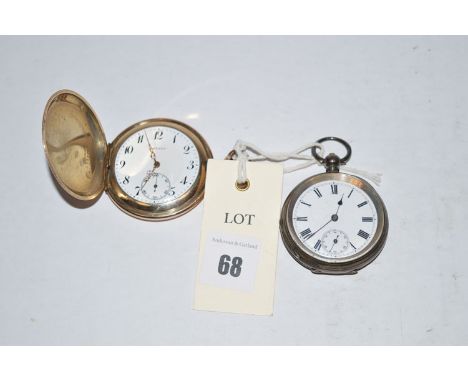 A gilt cased hunter pocket watch, by Drusus, fitted a white enamel arabic dial and subsidiary seconds aperture; together with