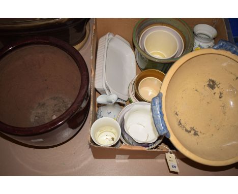 A collection of miscellaneous jardinieres; ceramic bowls; and large earthenware jardinieres.