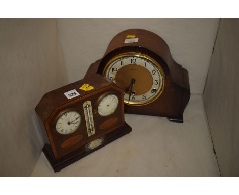 An Edwardian mantel clock and barometer with silver presentation plaque presented to Mrs C Gallaschen by the officials of Sea