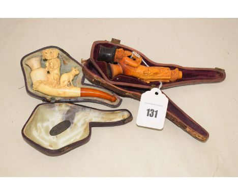 A Victorian carved meerschaum pipe in the form of Charles Dickens' character 'Fagan' from Oliver Twist, in original fitted ca