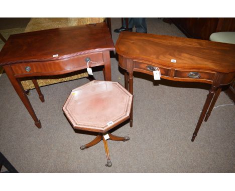 Two reproduction inlaid mahogany side tables, one with a serpentine front fitted a single drawer, the other with a shaped fro