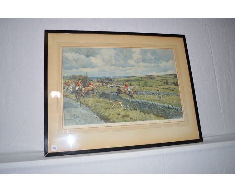 A colour print, after Frank Algernon Stewart - Northern hunting scenes, signed; label verso with names of huntsmen, to includ