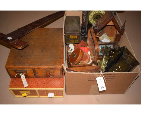 Two 19th Century clock cases; a Japanese lacquered wall mounted correspondence rack; a sarcophagus-shaped tea caddy; a Japane