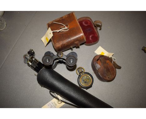 A pair of Vintage binoculars, by Yeates & Son Ltd. Dublin in original leather carrying case, together with: a tripod, black z