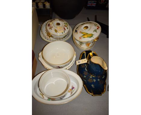 A Carlton ware 1950's jug, blue mottled glaze and gilded handle and rim; and a matching oval bowl; together with a collection