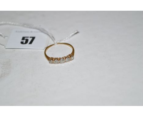 A five stone diamond ring, the graduated old cut diamonds in millegrain setting, on fine gold shank, ring size K 1/2.
