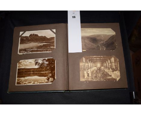 An album of mainly first half 20th Century black and white postcards, views include: Ilfracombe; Durham; various views of Sco