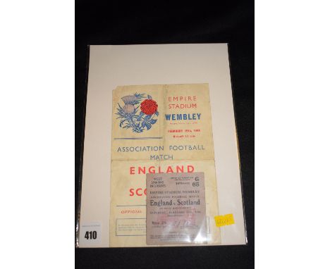 An England v Scotland Association football match programme, February 19th 1944, with ticket stub for the West Stand.
