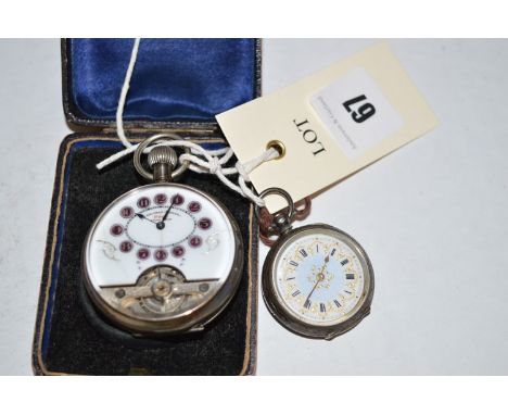 A silver cased open faced pocket watch, by Hebdomas, fitted an eight day patent movement; together with a silver cased open f