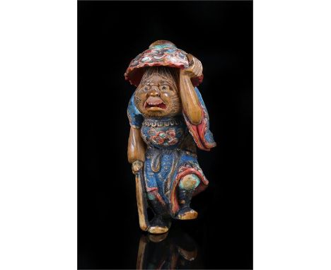 Japanese Meiji period netsuke, the polychrome painted Shoki, 6cm high