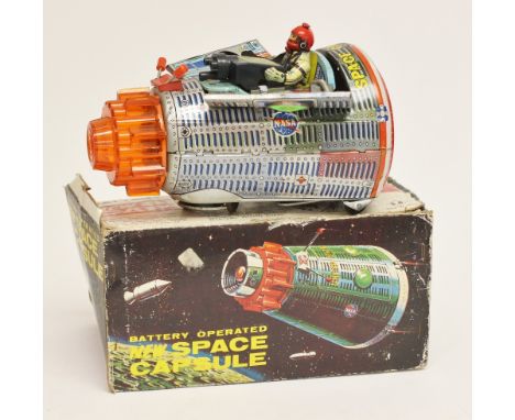 Battery Operated "New Space Capsule" Circa 1960's, SH Horikawa, Japan, tinplate within original box. (box is worn)


