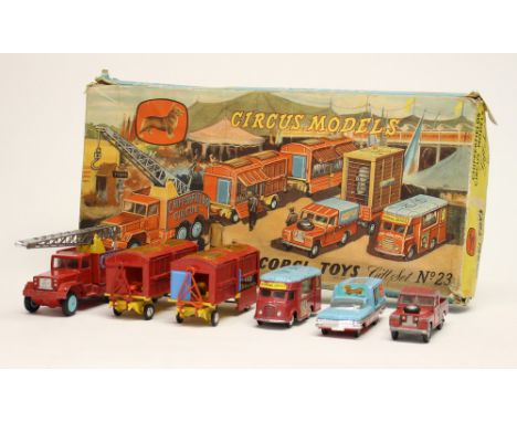 Corgi: A part Corgi Toys Gift Set No.23 "Chipperfields Circus" incomplete with 5/6 vehicles with original box (box worn) toge