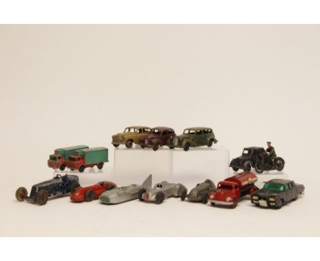 Diecast: A collection of unboxed playworn Diecast to include a vintage Scamold No.101 E.R.A, Dinky "Speed of the Wind", Dinky