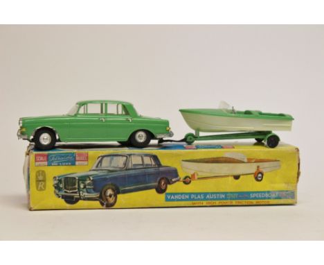 Telsalda scale model: Vanden Plas Austin with speed boat on trailer, with high power Friction Motor. Within original box.(Box