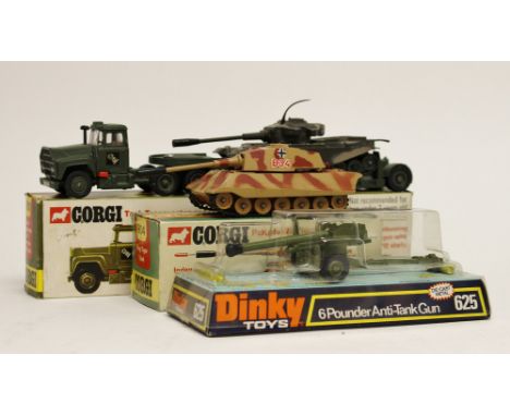 A Corgi No.904 King Tiger Tank, complete within original box (including shells), Corgi No.GS10 Tank Transporter and Centurion