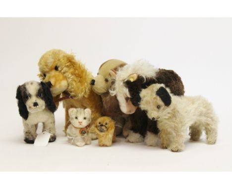 A small group of mid 20th Century and later Steiff toy animals, comprising a seated golden cocker spaniel, a horse, a "Susi" 