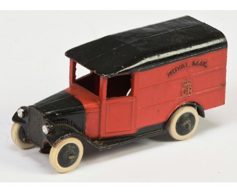 Dinky Toys Pre-War 34b "Royal Mail" Van - Red body with black roof, bonnet and chassis, smooth hubs with white tyres and open
