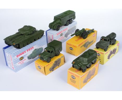 Dinky Toys Military A Group of 6 - (1) 641 Cargo Truck; (2) 643 Austin Water Tanker; (3) 651 Centurion Tank; (4) 676 Armoured