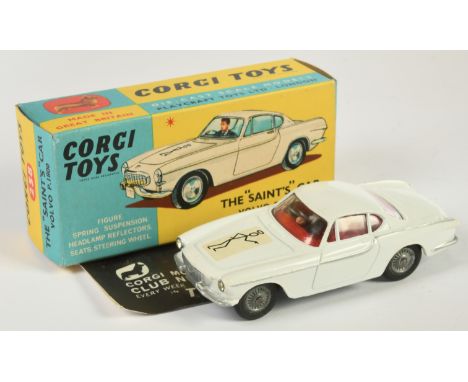 Corgi Toys 258 The "Saint's" Volvo P1800 Car - Bright white body, red interior with figure, cast hubs - Excellent (does have 
