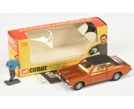 Corgi Toys 313 "Graham Hill" -&nbsp; Ford Cortina GXL - Metallic bronze body, black roof, ivory interior, chrome trim, whizzw