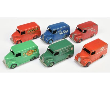 Dinky Toys Unboxed Group Of 6 Trojan vans To Include - "Beefy OXO" - Blue, "Dunlop" - Red, "Brooke Bond Tea" - Red plus other