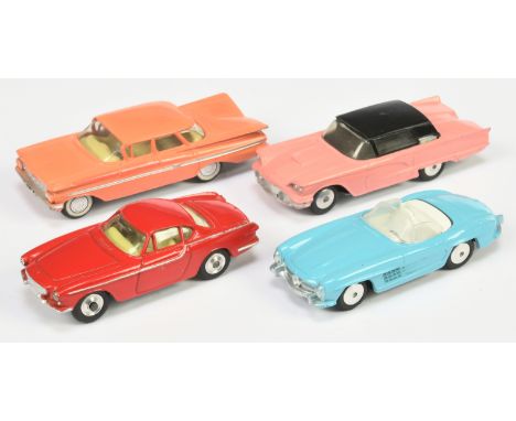 Corgi Toys Unboxed Group of 4 - (1) Volvo P1800 - Red body, lemon interior, spun hubs; (2) Mercedes 300SL - Light-blue, white
