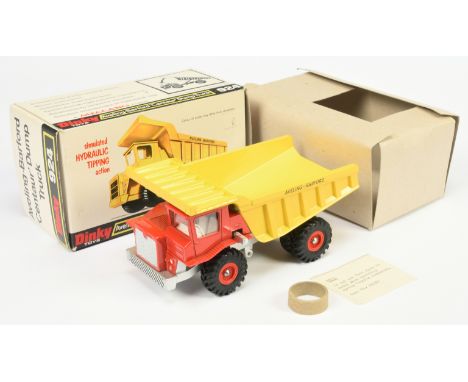 Dinky Toys 924 Aveling Barford "Centaur" Dump Truck - Red cab and plastic hubs, yellow tipper, silver chassis and grille, whi